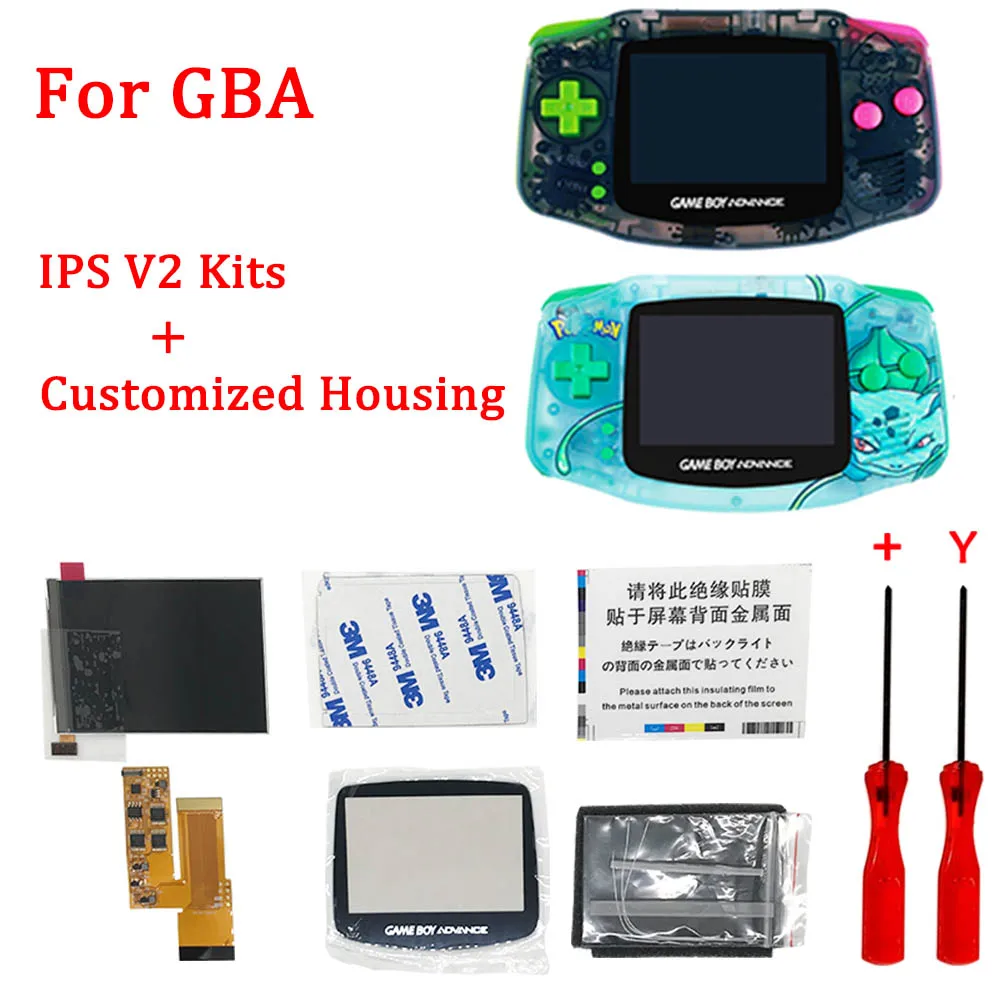New IPS V2 LCD Screen Kits with Customized Housing Shell Set for GBA 12 colors pre cut shell case with Backlight V2 Screen Kits