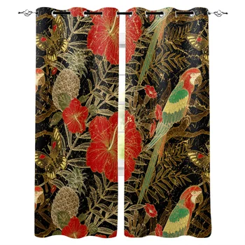 

Flower Tropical Plant Parrot Texture Pattern Window Curtains Polyester Fabric Living Room Curtain Home Decor