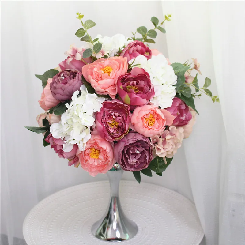 Personalizado 35cm peonias de seda BOLA DE FLORES ARTIFICIALES centros de mesa decoracion arreglo para boda telon de - Цвет: 007
