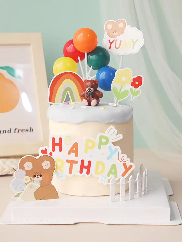 Decoration De Gateau En Forme D Ourson Pour Bebe Ballon Carte Joyeux Anniversaire Dessert Enjoliveur De Table Fournitures De Decoration De Fete Aliexpress