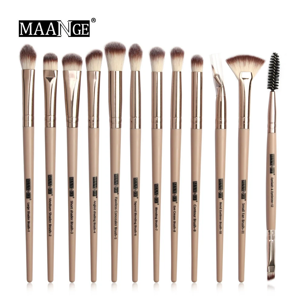 12pcs Skin MAANGE Pro 3/5/12 шт./партия, набор кистей для макияжа, тени для век, растушевка, подводка для глаз, кисти для бровей, для макияжа, Новинка - Handle Color: 12pcs Skin