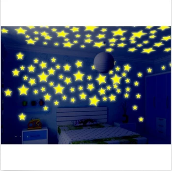 

100pcs Night Light White 3D Stars Glow In The Dark Luminous Fluorescent Plastic Wall White Stickers Living Home Kids Room