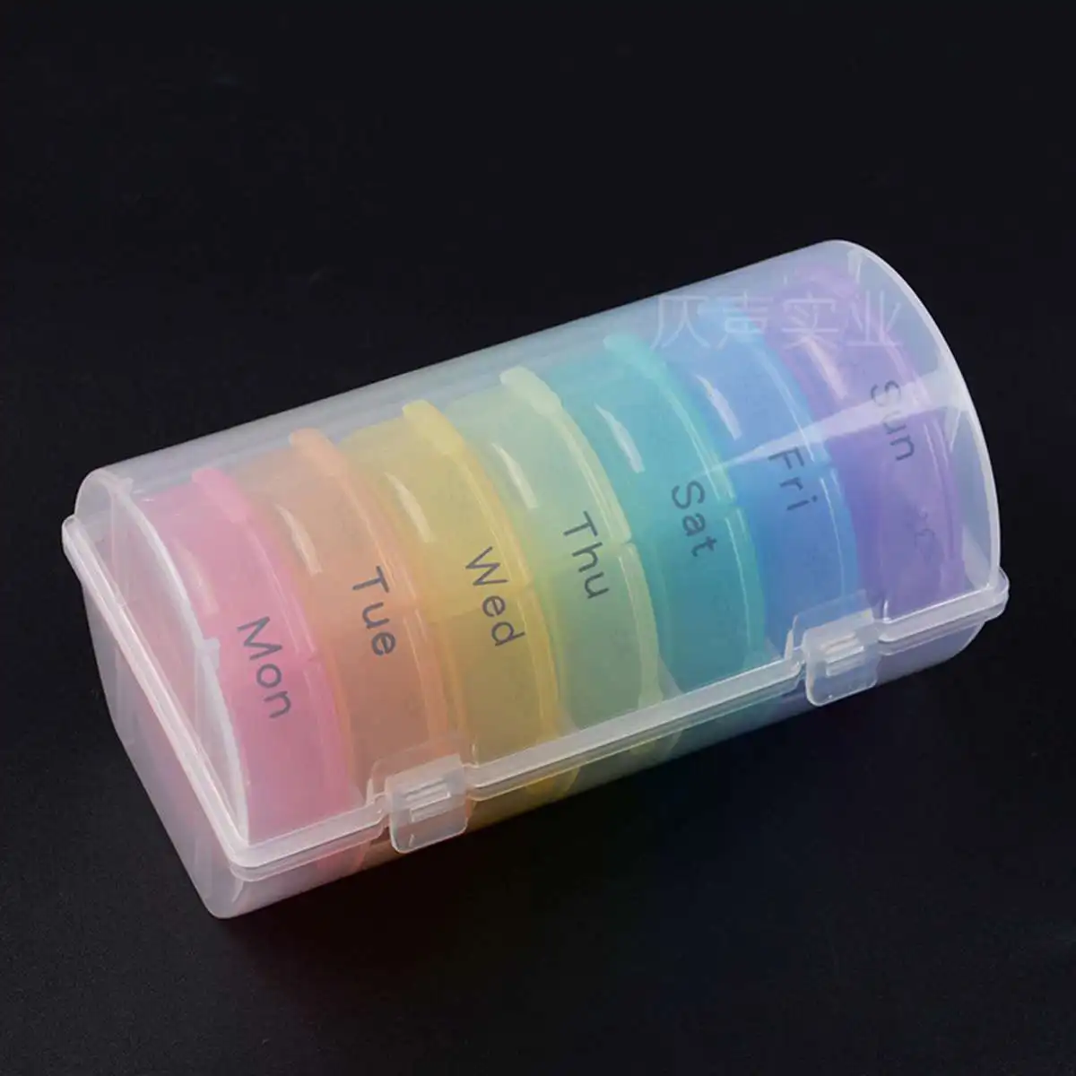 Portable 21 Grids Pills Box Holder Rainbow Round Travel Weekly Medicine Tablet Organizer with Transparent Storage Box Dispenser