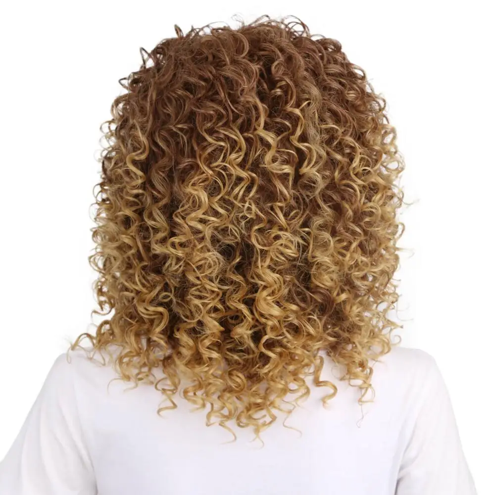 Очаровательные Короткие афро парики для черных женщин кудрявые Омбре блонд синтетические парики африканские 16 дюймов