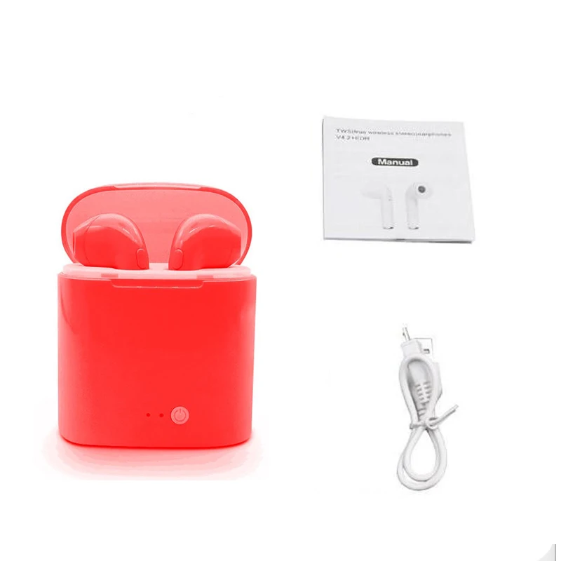 I7s TWS мини Bluetooth беспроводные наушники стерео наушники-вкладыши гарнитура с зарядным устройством микрофон все Bluetooth планшет смартфон - Цвет: red-Have a box