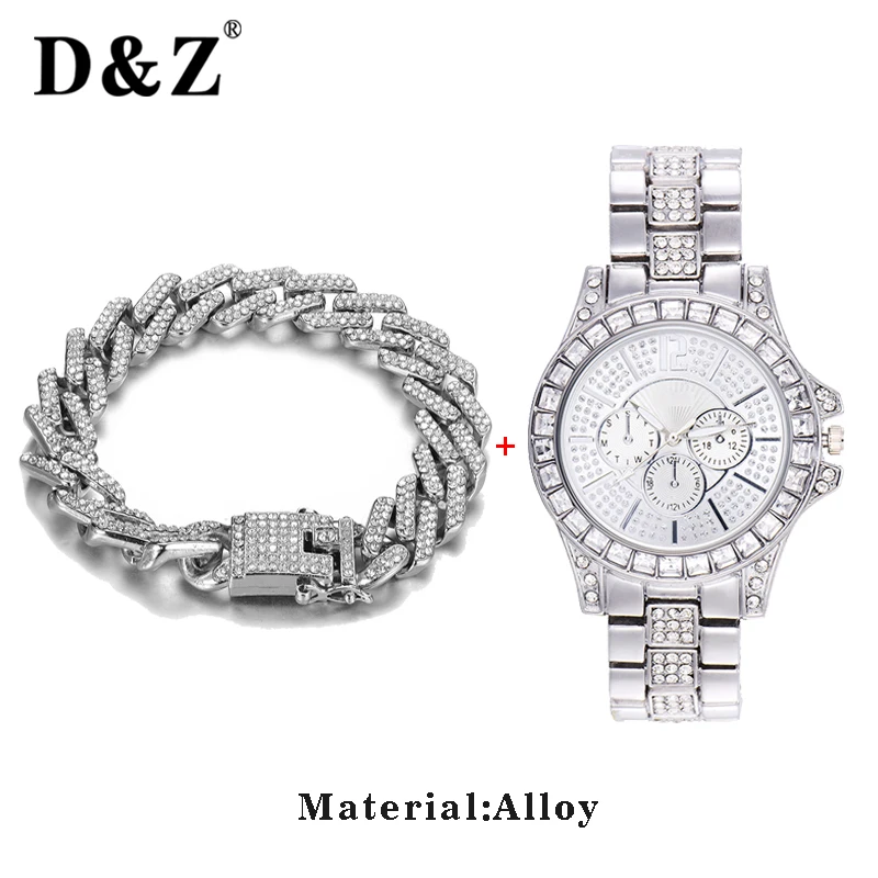 

D&Z 1 Set Luxury Iced Out Bling Paved Prong CZ Link Chain Bracelet For Men Hip Hop Hand Accessories Gift