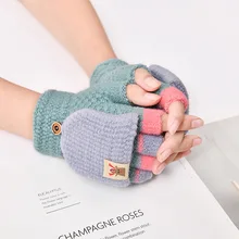 

6-13 Years Children Girls Flip Gloves Winter Boy Half Finger Wool Children Gloves Warm Soft Knitted Mittens Варежки Детские