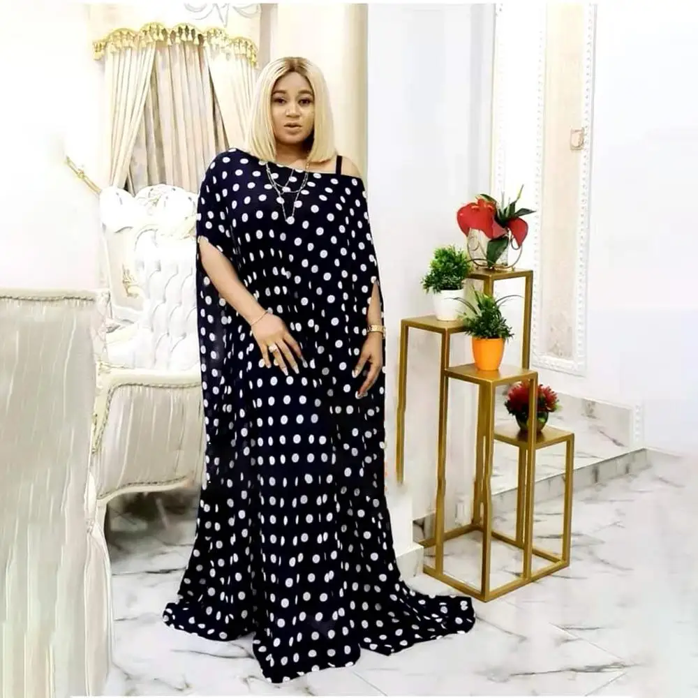 African Design Vintage Half Sleeve Robe Gowns Muslim Loose Lady Party Dashiki Dress Abaya Dubai Maxi Bazin White Dots Print |