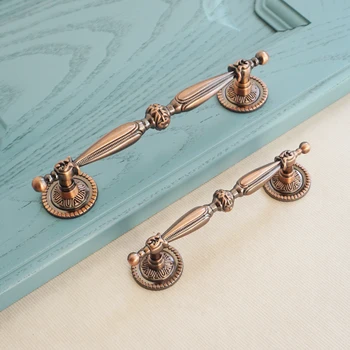

3.75" 5" Retro Unique Door Pull Handle Red Bronze Dresser Drawer Handles Kitchen Cabinet Handle Zinc Alloy Closet Knob 96 128mm