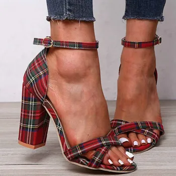 

Summer Women shoes 2020 Sandals Woman Ladies Buckle Slingbacks Open Toe Sandals Feamle Fashion Thick with party dress High heels