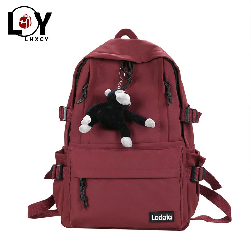

Solid Color Double Zipper Canvas School Backpack For Women 2020 Large Capacity Backpacks High Quality Waterproof Travel Backpack