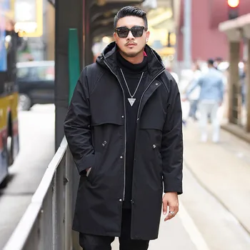 

Men's Windbreaker 2020 new Large size Men's tide brand New Loose Long coat Black hooded Casual Windbreaker More size XXL-7XL