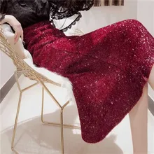 Красная Блестящая юбка-русалка, женские прямые юбки средней длины, женская сексуальная облегающая Макси-юбка с высокой талией, Офисная Женская юбка, элегантные вечерние юбки