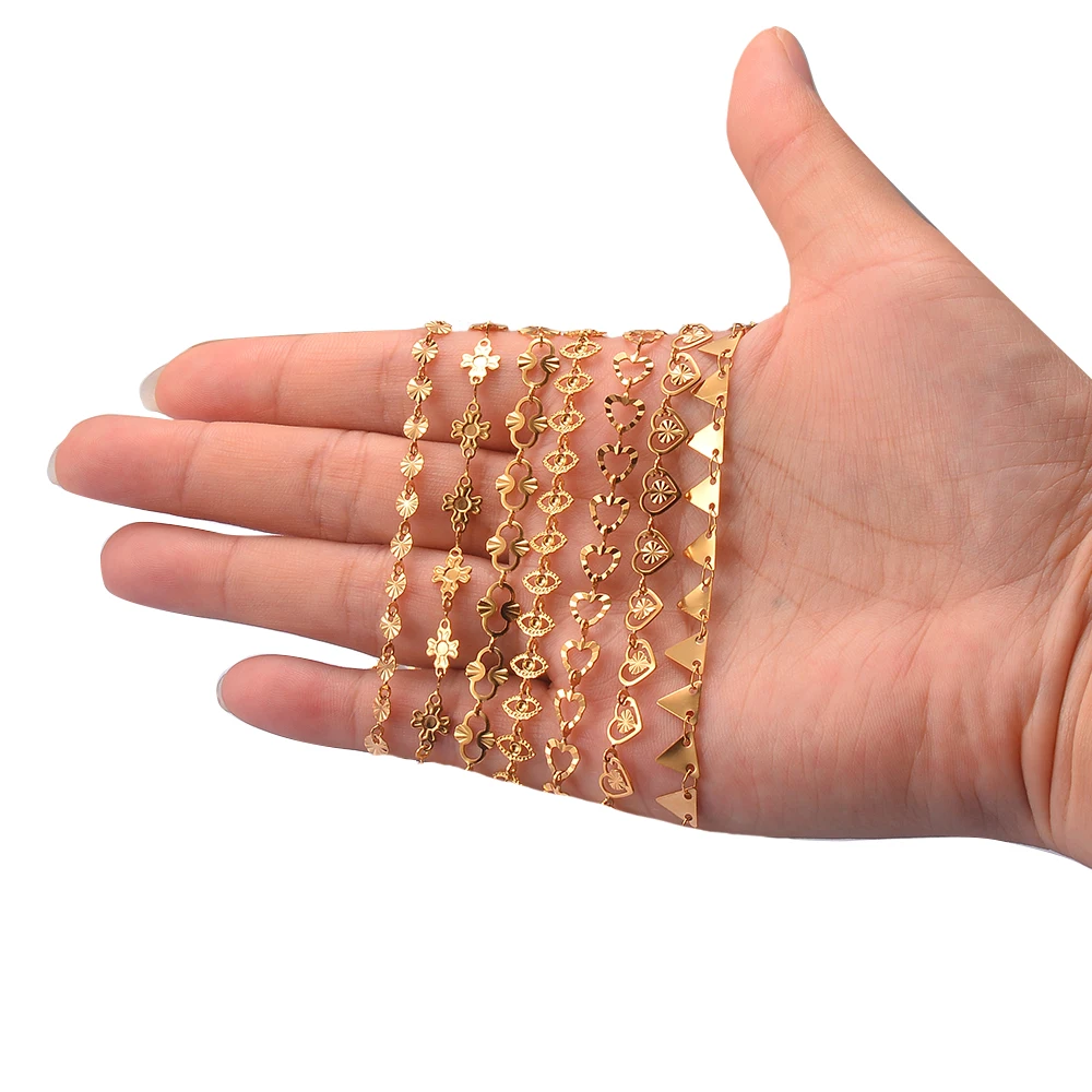 Großhandel, 1 Meter, Edelstahl, goldfarben, handgefertigt, Herz-Auge-Sonnenblumenketten für Damen, Halskette, Armband, Fußkettchen, DIY-Schmuck – Detail 2