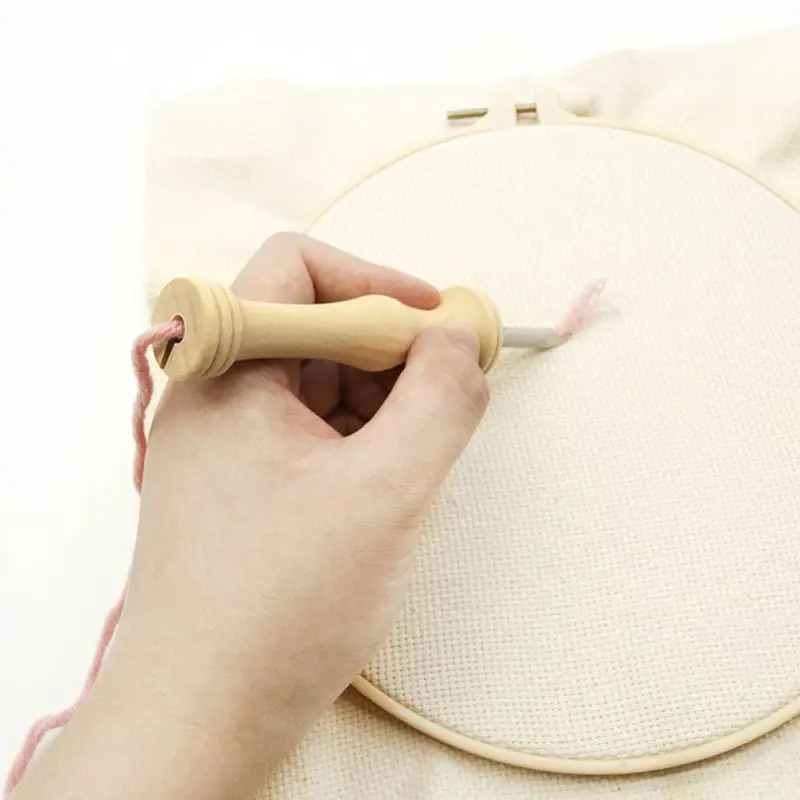 1Pc Knitting Embroidery Punch Threader Needle Pen Side Slit Sewing Accessories DIY Wooden Handle Weaving Tool Craft