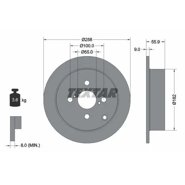 Диск тормозной задний Toyota Corolla 1.4/1.8i 01-06 TEXTAR 92126