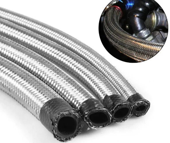 1M Fuel Line 304 Stainless Steel Double Braided inner CPE Sythetic Rubber Oil Cooler Hose Silver AN4 AN6 AN8 AN10 Racing Hose