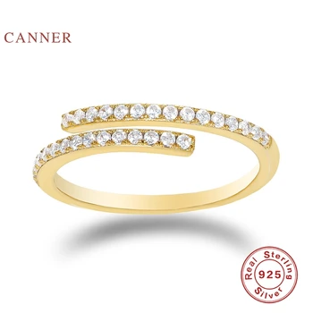 

CANNER Ins Simple Single Row Diamond Open Ring 100% 925 Sterling Silver Anillos Gold Rings For Women Luxury Fine Jewelry Rings