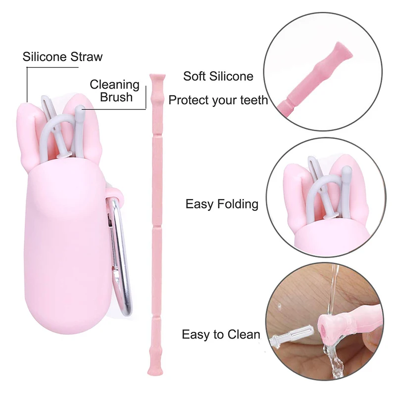 Collapsible Straws Drinking Straw Travel Portable BPA Free Silicone Straw with Carrying Case and Cleaning Brush