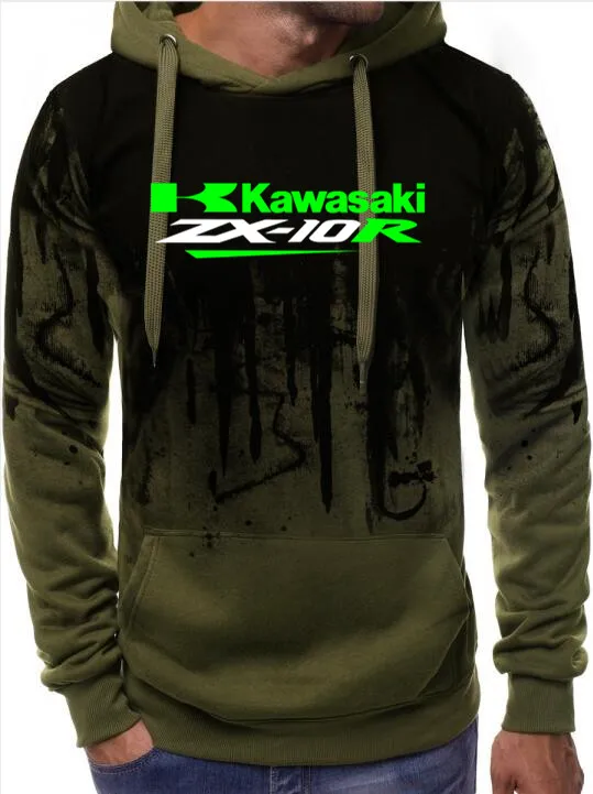 Size S-5XL Men's Kawasaki Race Motorcycle Clothing Knight Pullover Sweatshirt Casual Hoodie Gradient color High-quality