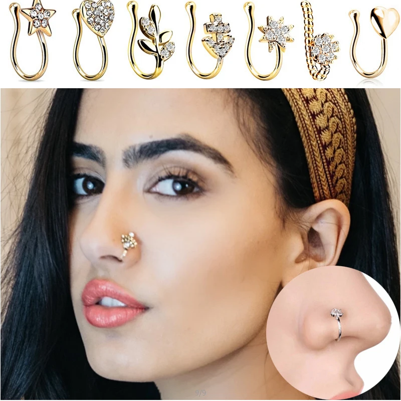 【国内正規総代理店アイテム】 1Pcs stainless steel heart cross clip on nose ring star