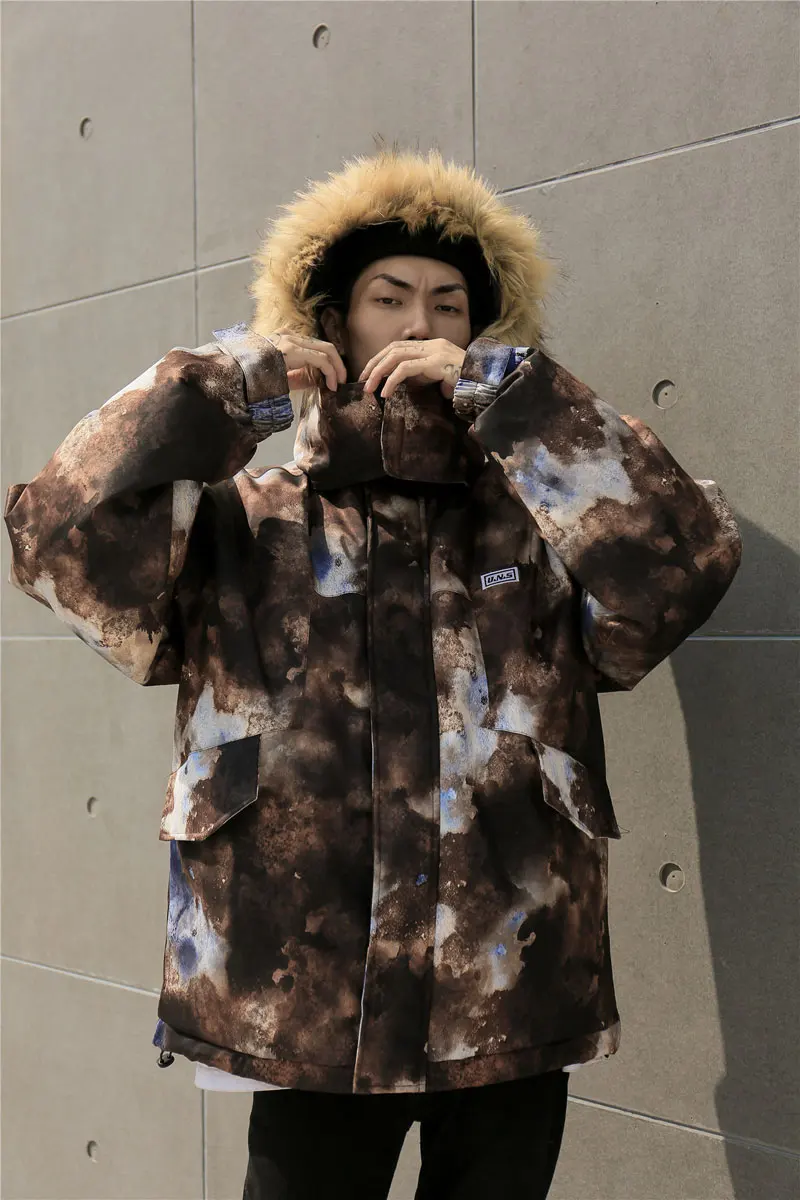 GONTHWID Galaxy Cotton Padded Removable Fur Hooded Parkas Coats Winter Fashion Thick Warm Parka Jackets Streetwear Hip Hop Tops