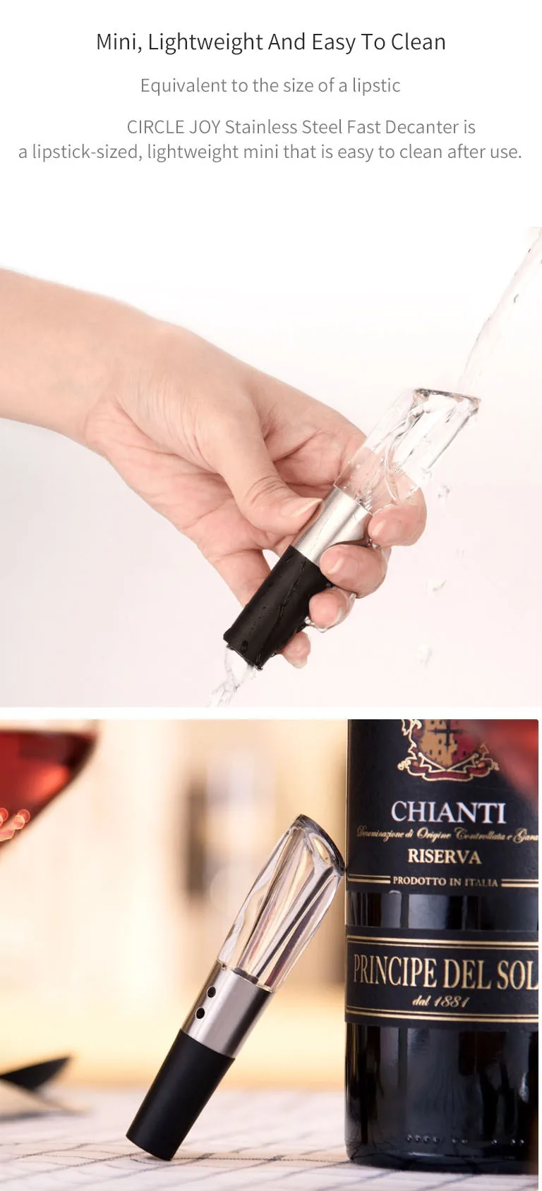 Youpin Circle Joy Stainless Steel Portable Fast DecanterWine Stopper  2 IN 1  Suit  Wine Vodka Mini Wake-up UtensilStopper (2)