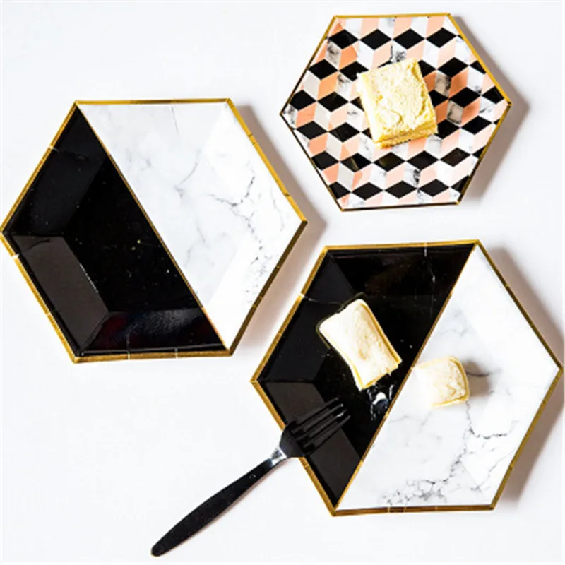 Одноразовые столовые приборы серии Black Marble Gold 1 набор соломинки для украшения