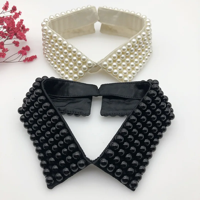 

Women Rhinestone Handmade Beading Faux Pearls Layers Bib Lapel Fake Collar Jewelry Detachable Necklace Choker Cloth Accessories