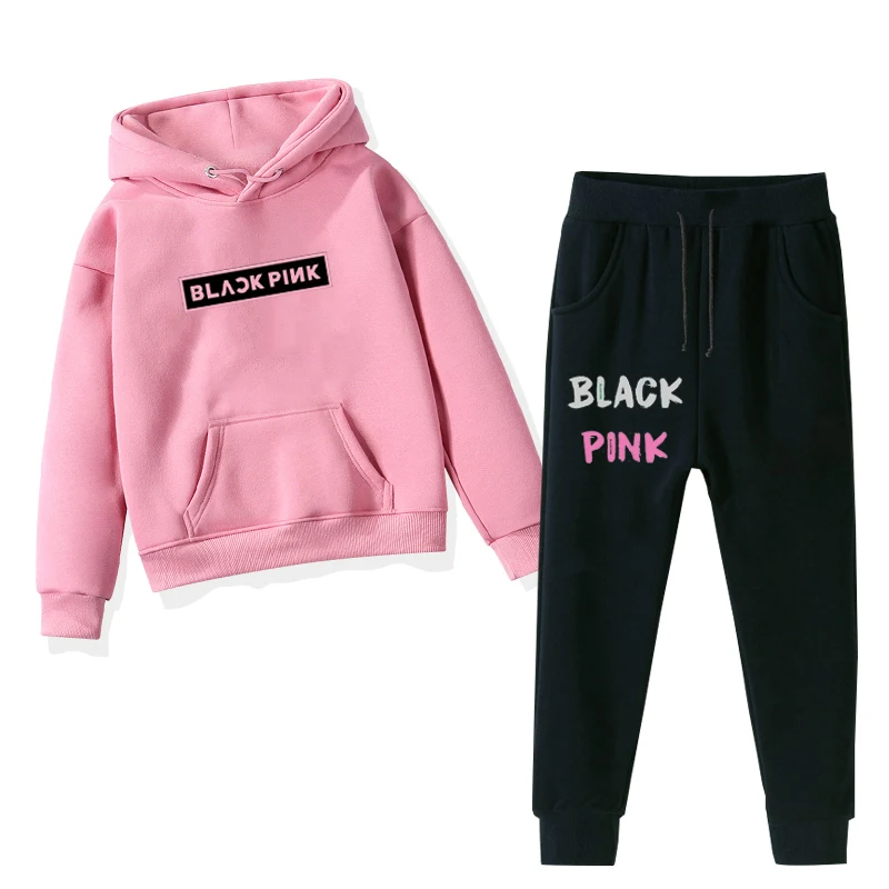 Girls Clothes Sets Blackpink Kpop Korea Girls Winter Hoodie with Long Pants Boys Sweatshirt Children Suits Kids Baby Winter Tops