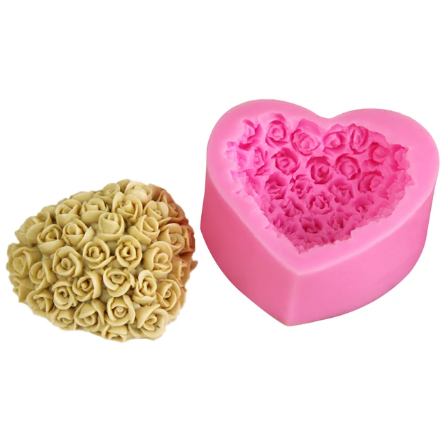 Lovely Heart Silicone Soap Mold Flower Rose Diy Form Fondant Soap Making 3d Handmade Decorating Mould Handmade Drop Glue Mold