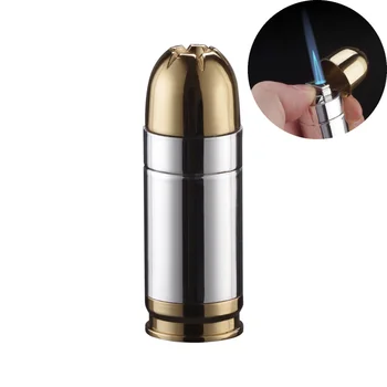 

100pcs/lot Bullet Shaped Lighter Refillable Metal Butane Gas Torch Lighters Jet Blue Flame for Men Cigarette Cigar