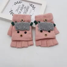 Детские зимние теплые перчатки с мультипликационным принтом; универсальные Хлопковые вязаные перчатки на полпальца; варежки; вязаные перчатки