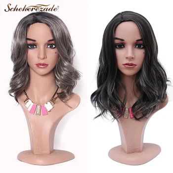

Scheherezade Short Wavy Bob Wigs Silver Grey Black Synthetic Wigs For Women Gray Mixed Black Cosplay Wigs High Temperature Fiber