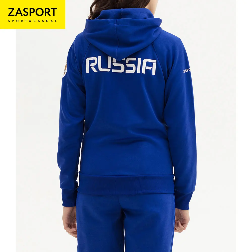 Толстовка Team Russia OFA119-065/001-BLU, женская с капюшоном на молнии синяя