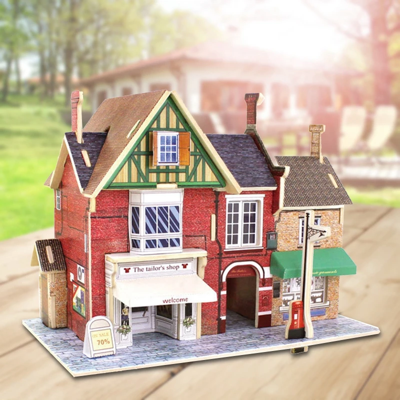 Деревянный 3D ручной DIY стерео Головоломка доска Пазлы для детей Собранный Дом Модель Дерево DIY ручной магазин одежды