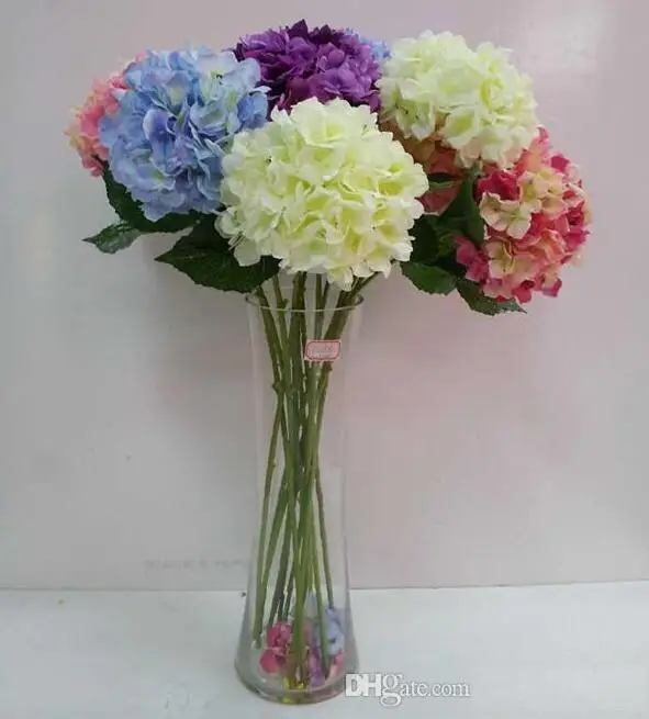 Artificial Hydrangea Flower 80cm/31.5" Fake Silk Single Hydrangeas 6 Colors for Wedding Centerpieces Home Party Decorative Flowe