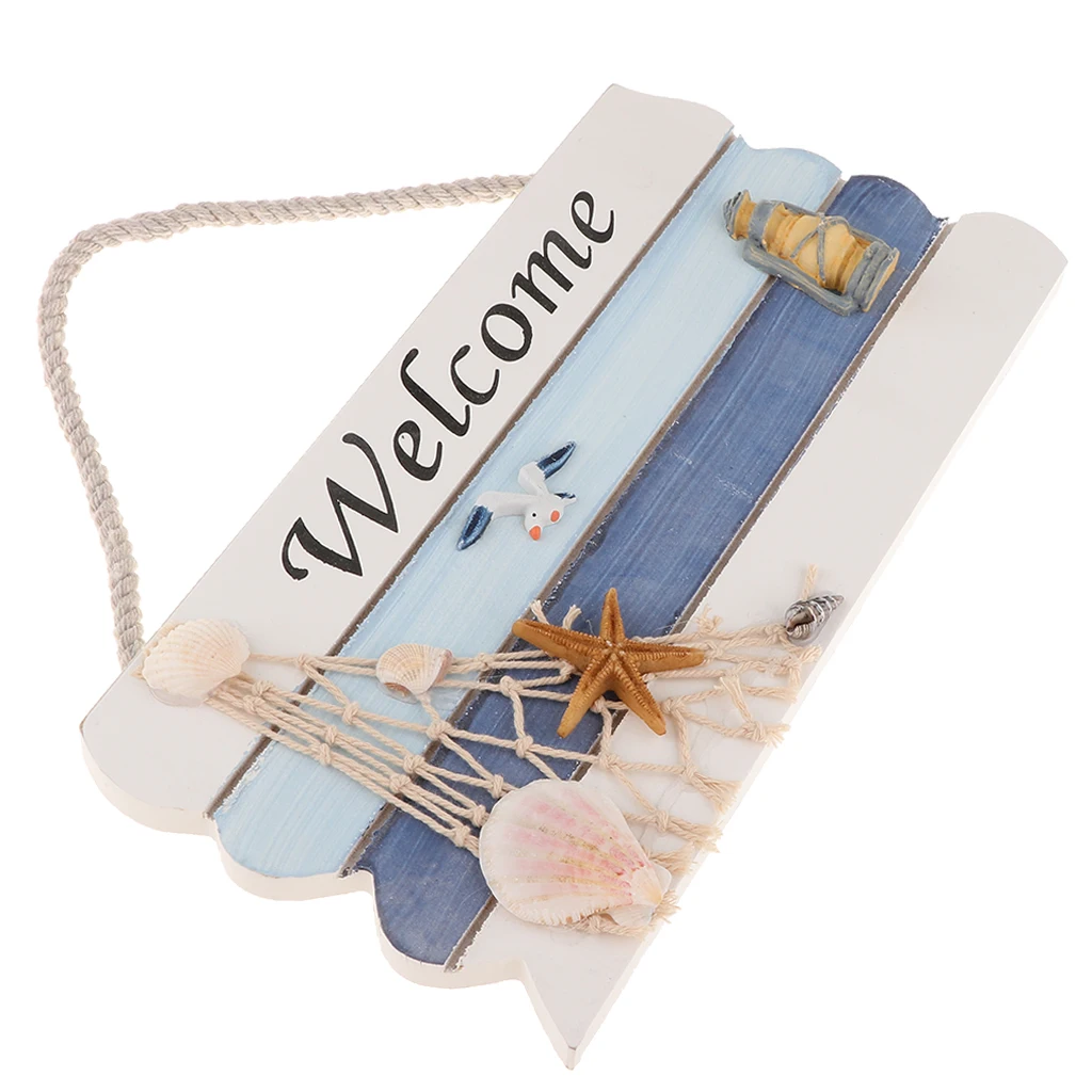 Welcome Sign Board with Rope Plaque Mediterranean Design Door Entrance Porch Sign Pendant for Home Wall Hanging Decor