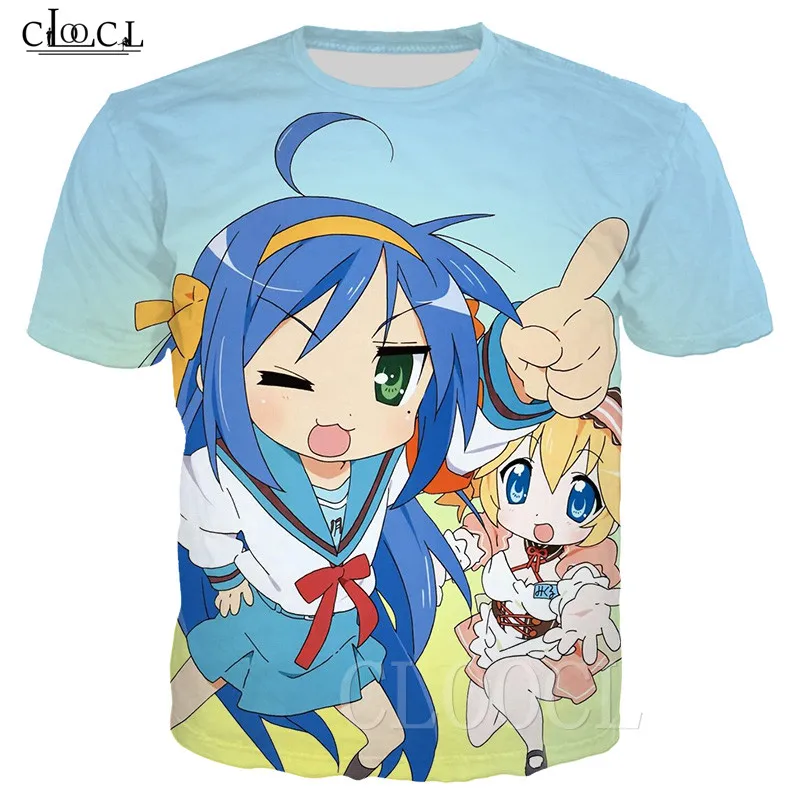 Lucky Star Otaku аниме футболка для мужчин и женщин Летняя с 3D принтом японского