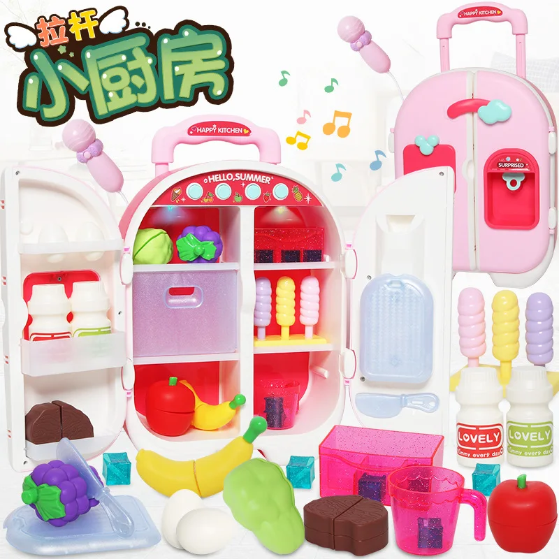 

Small Ling GIRL'S Children Play House Mini Travel Refrigerator Double Door Portable Kitchen Toy out Ice Towel Music