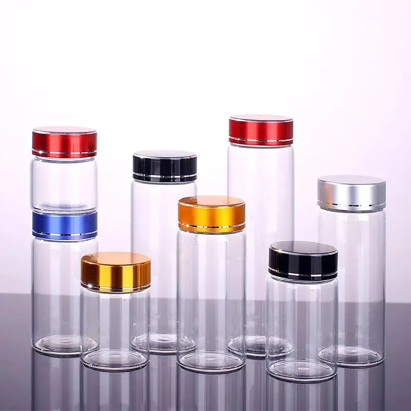 5PCS 20-180ml 블루/골드/실버/레드/블랙 컬러 알루미나 캡 유리병 항아리 보관 병 향신료 병 유리병 장