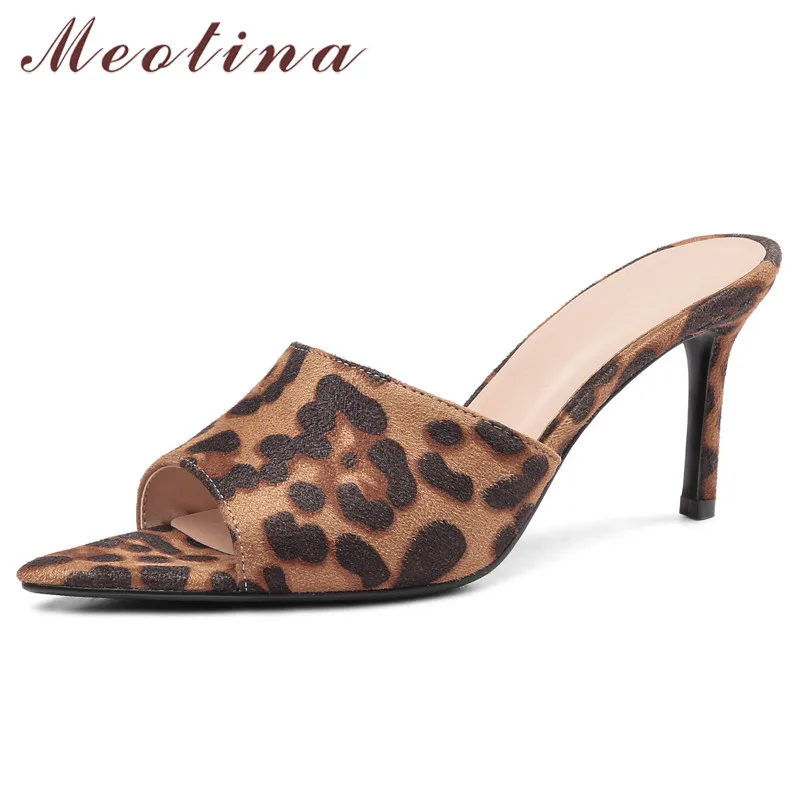 

Meotina Summer Slippers Women Shoes Natural Genuine Leather Thin High Heel Shoes Snake Print Peep Toe Slides Lady Sandals 34-39