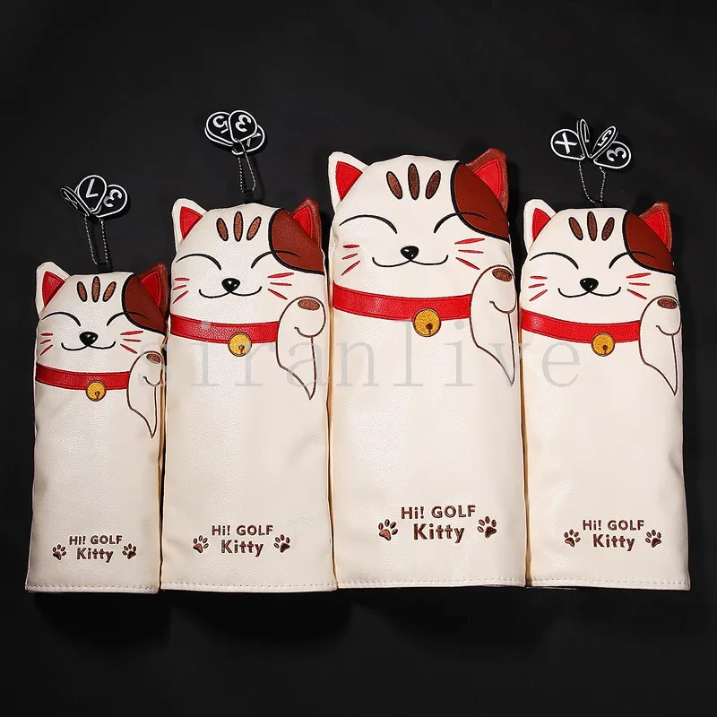 돈 고양이 PU 가죽 골프 헤드 커버, 드라이버 FW UT 유틸리티 숫자 태그 포함