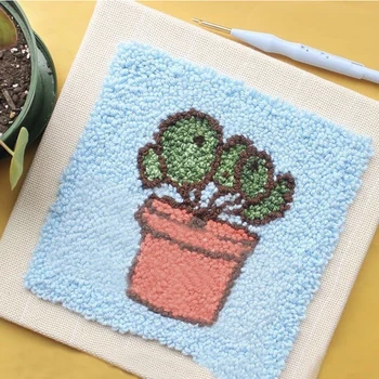 

DIY Knitting Wool Rug Hooking Kit Handcraft Woolen Embroidery Creative Gift with 26 x 26cm Wooden Frame Punch Needle - Flowerpot