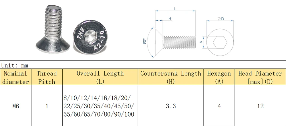 M6 нержавеющей шестигранный привод плоский винт M6 x 1 мм резьба зажим из нержавеющей стали мебель и игрушечный болт