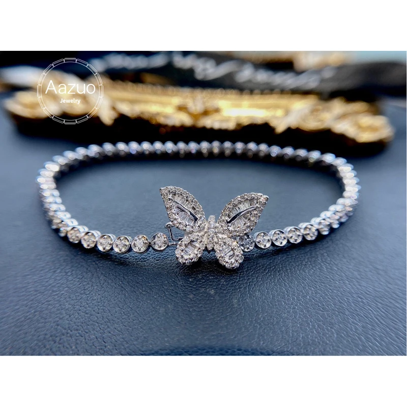 Aazuo Real 18K Pure Solid White Gold Real Diamonds 1.0ct Butterfly Tennis Bracelet For Woman Upscale Trendy  Engagement Party