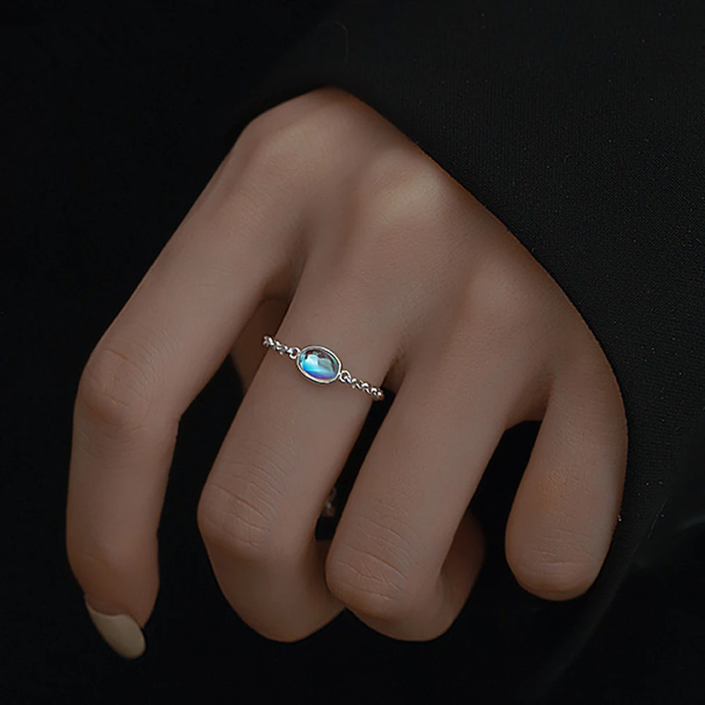 Anello in argento Sterling 925 AB colorato con gemma rotonda