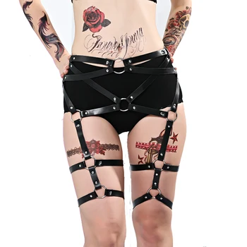 

UYEE Leather Leg Harness Belt Stockings Garter Belt Women Bondage Body Harness Goth Stockings Erotic Thigh Garter Adjustable