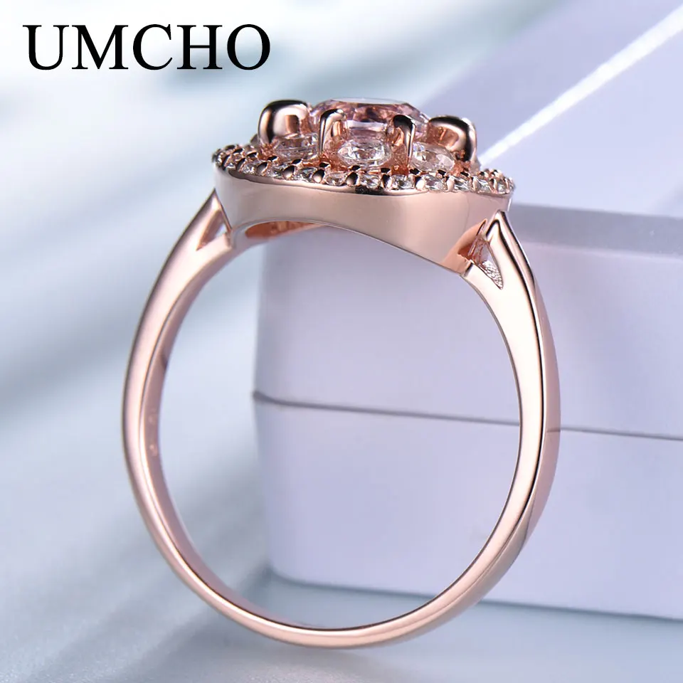UMCHO морганитом, Кольца с полудрагоценными камнями для Для женщин натуральная 925 пробы серебряные Модные камень для родившихся в мае Кольцо Романтический подарок ювелирные украшения