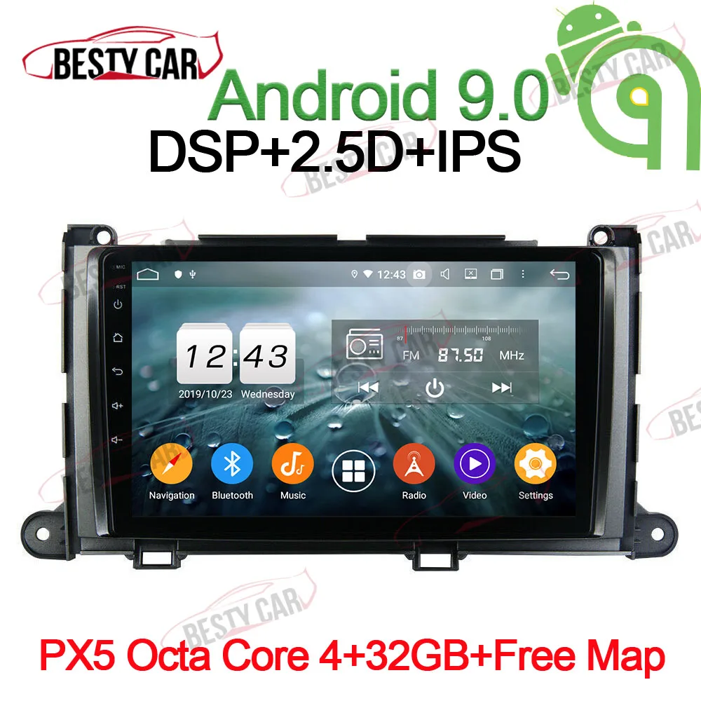 PX5-A-4-32GB-DSP " Android 9,0 Автомобильный мультимедийный плеер Радио Стерео gps навигация для Toyota Sienna XL30 2010~ головное устройство wifi Bluetooth DSP - Цвет: PX5-A-4-32GB-DSP